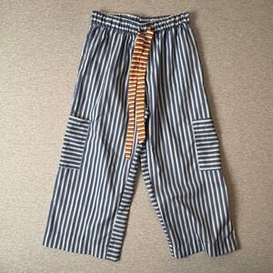 Fashion Clothing Blue White Stripe Pocket Wide Leg Pants